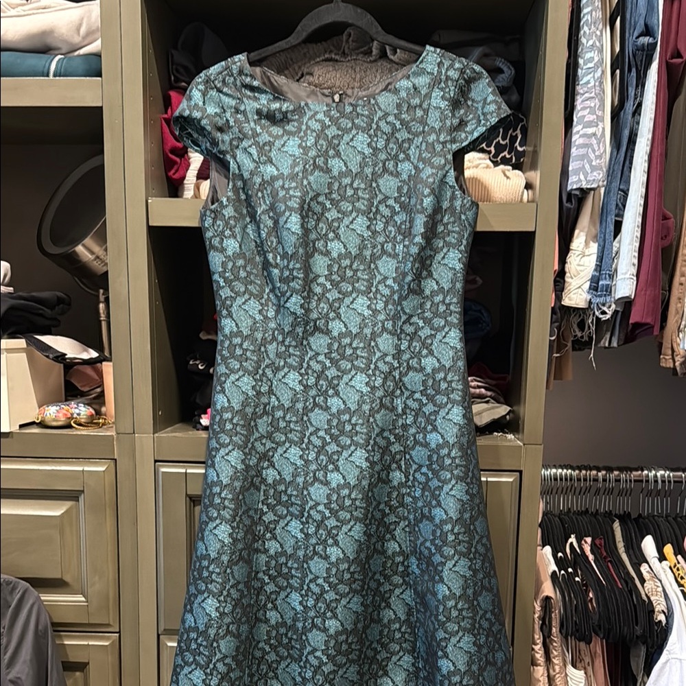 Tabard Fit & Flare Teal Blue Lace Dress